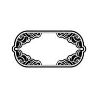 Elegant Japanese-inspired Oval Frame with Repeating Pattern, Black White. vector