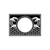 Black and White Japanese Wave with Circle Frame. vector