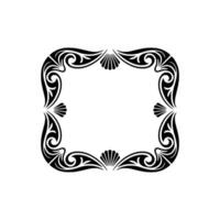 Elegant Black Floral Frame with Scrolls, Shells, and White Space. vector