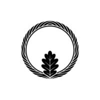 Minimalist Oak Leaf Crest in Black and White. vector