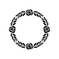 Elegant Black Rose Wreath on White Background. vector
