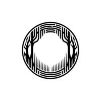 Abstract Forest Circle in Black White, Nature. vector