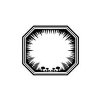Black and White Forest Frame with Ferns Mushrooms, Minimalist. vector