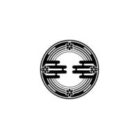 Japanese Symbol Circular with Sakura and Clouds - Minimalist Aesthetic. vector