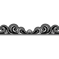 Elegant Ocean Wave Border Black White Element. vector