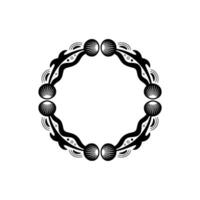 Geometric Black White Circular Frame with Shell Motifs. vector
