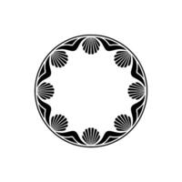 Elegant Black White Circle Frame with Shell Motifs. vector