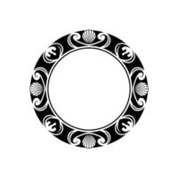 Elegant Black White Circular Frame with Seashell Motifs. vector