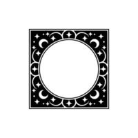 Celestial Frame Black White Circle Star Border, Elegant. vector