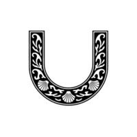 Elegant Letter U Illustration with Decorative Seashells and Foliage. vector