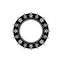 Geometric Star Circle Frame in Black and White on Light Background. vector