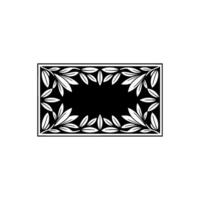 Elegant Botanical Black White Frame, Leaf Pattern, Rectangular. vector