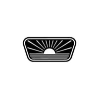 Minimalist Sunrise Emblem in Rectangular Badge. vector