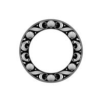 Elegant Sea Shell Circle Frame, Black and White. vector