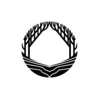 Minimalist Forest Frame Black White Emblem on White Background. vector