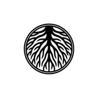 Minimalist Root System in a Circle - Black White, Modern. vector