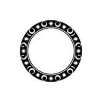 Celestial Ornament Circle Frame with Moons Stars, Minimalist. vector
