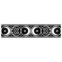 Celestial Border Black White Moon, Star, Swirl Pattern. vector