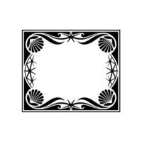 Elegant Black White Ornate Frame with Shells Stars. vector
