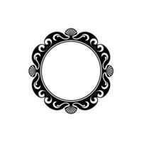 Elegant Black Round Frame with Shell Accents on White. vector