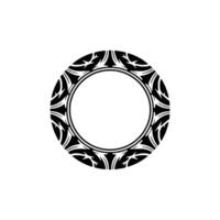 Black White Circular Frame with Leaf Motif, Minimalist. vector