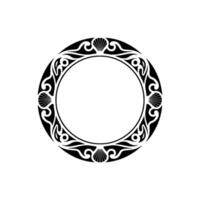 Decorative Circular Frame with Seashells and Swirls, Black White. vector