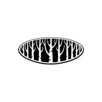 Minimalist Birch Forest Silhouette in Oval Frame. vector