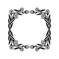 Elegant Floral Frame in Black and White, Square. vector