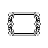 Floral Frame with Lily and Stripes in Elegant Black and White. vector