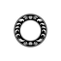 Ornate Circular Frame with Seashells and Foliage, Black and White vector