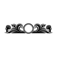 Elegant Black White Ocean Border Waves, Shells, Circle vector