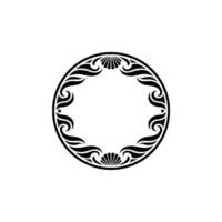 Elegant Circular Frame Black Swirls and Shells, Minimalist vector