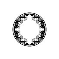 Art Deco Circular Frame, Black Swirls on White Background vector