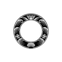 Coastal Circle Frame Ornament, Black White Element vector