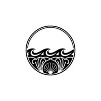Minimalist Ocean Waves and Seashell Emblem on White vector