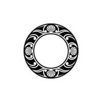 Elegant Black and White Circular Frame with Seashell Motif, Minimalist vector