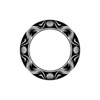 Ornate Black and White Circle Frame with Seashell and Wave Motif vector