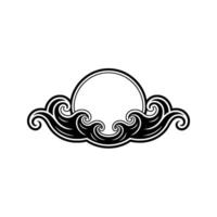 Black and White Waves Crest Circle Frame, Minimalist Illustration vector