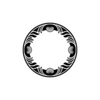 Elegant Black White Circular Frame with Shell Motifs vector