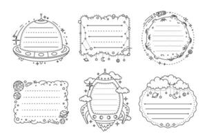 Funny kids memo note frames with galaxy space, ufo vector