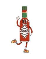 Cartoon groovy tabasco sauce y2k retro character vector