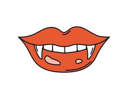 Cartoon groovy vampire lips with sharp fangs vector