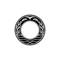 Elegant Black White Floral, Circle Frame, Minimalist vector