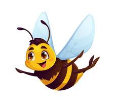 Cartoon funny bee character flying and smiling vector