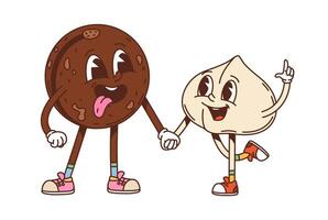 Cartoon groovy macadamia nut and seed characters vector