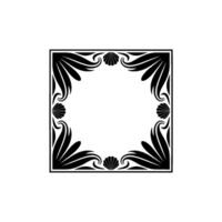 Elegant Black White Ornamental Square Frame with Shells Leaves vector