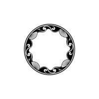 Elegant Circle Frame with Shells Swirls - Black White Decorative vector