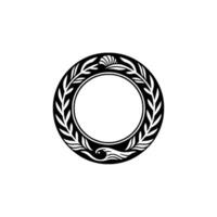 Elegant Circular Ornament Shell, Leaves, and Waves, Black on White vector