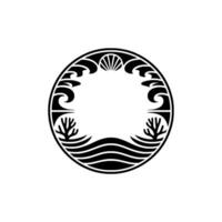Oceanic Round Frame, Black and White Minimalist vector