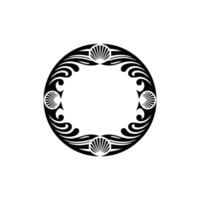 Decorative Round Frame with Shells, Black and White Illustration vector
